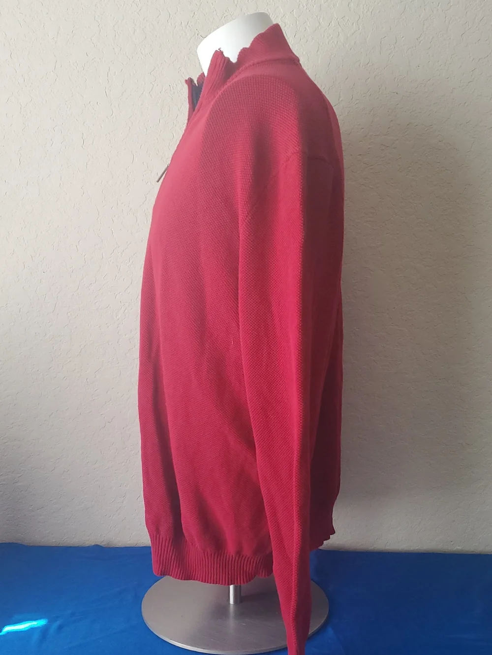 Club Room Men’s XL Red Quarter Zip Textured Cotton Pullover Sweater
